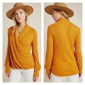 Maeve Rafela Hacci Orange Surplice Sweater Top
